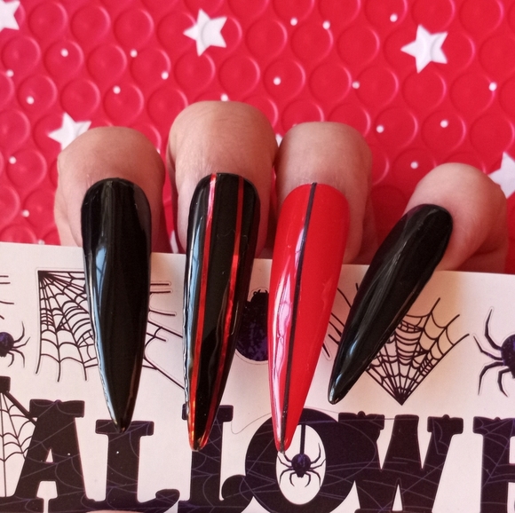 Gothic  xxl red bottom stiletto acrylic nail set pPN118 - Picture 2 of 5
